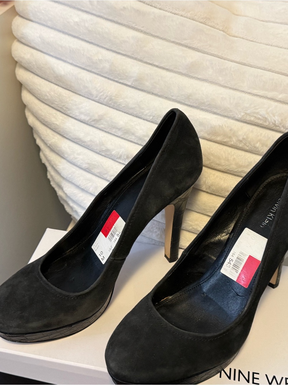 Calvin Klein Black Suede Round-Toe Stiletto Pumps